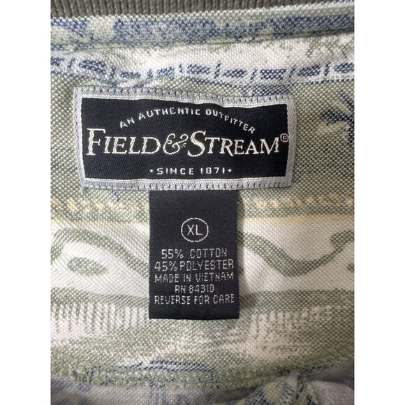 Field & Stream Mens XL Green Blue Patterned Polo Shirt Palm Trees Casual Cruise - Picture 4 of 6